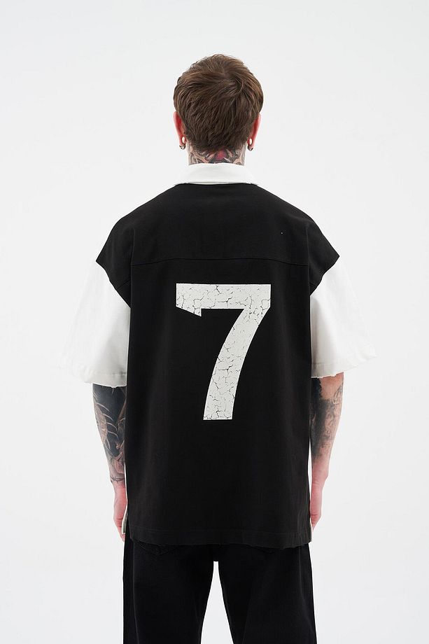 Erkek Printed And Yıkamalı Polo Oversize Ekru Tişört - 6