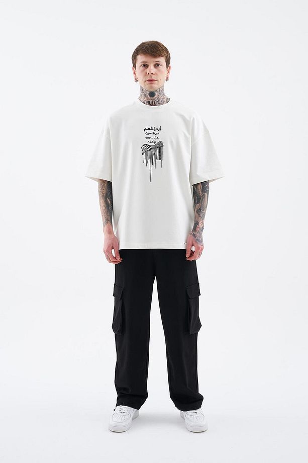 Erkek Printed And Zebra Oversize Ekru Tişört - 6