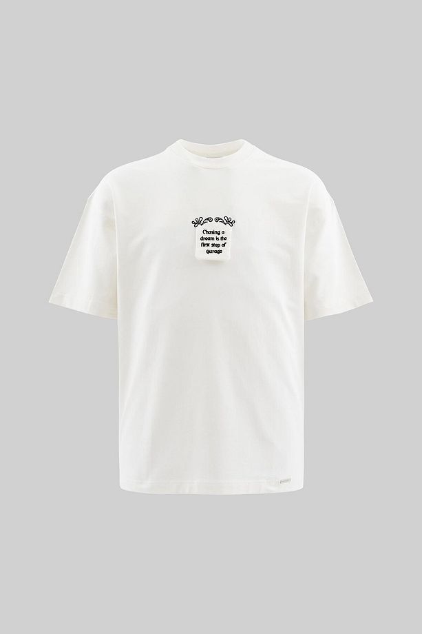 Erkek Flock Printed Oversize Ekru Tişört - 2
