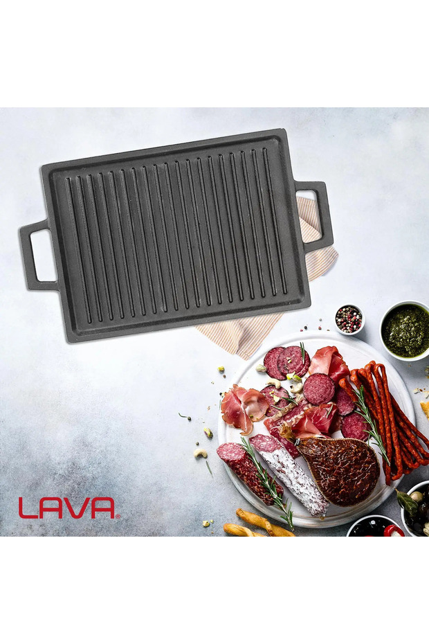 Cast Rectangular Reversible Grill Hot Plate Cast Iron Solid Double Handle Size 22x30cm - 7