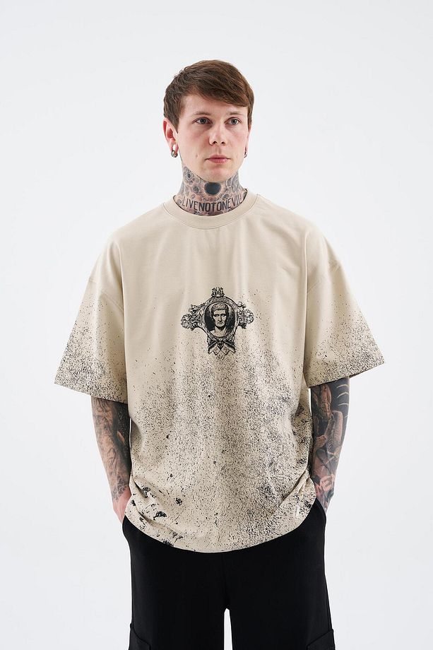 Erkek Philosophers Oversize Soft Bej Tişört - 5