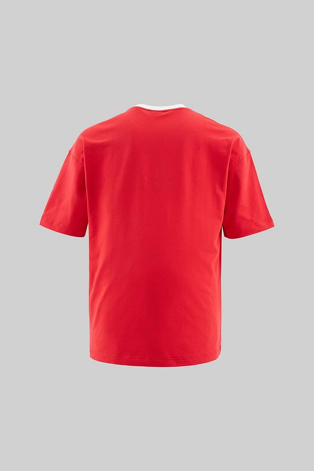 Erkek Colored And Technical Embroidered Oversize Ateş Kırmızısı Tişört - 3