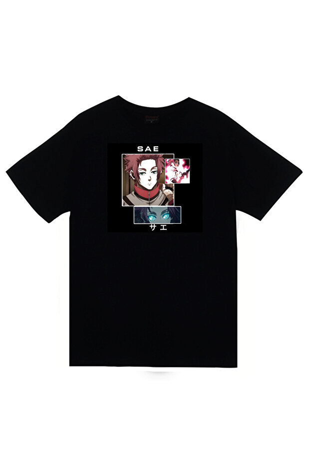 Blue Lock, Itoshi Sae Anime Printed Unisex 100% Cotton Black T-Shirt