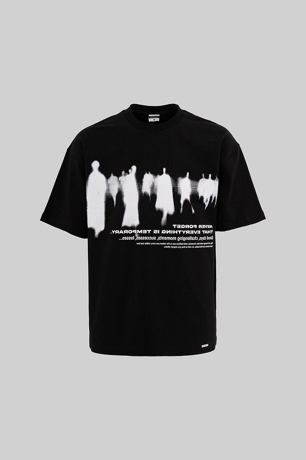 Erkek Abstract People Printed Oversize Siyah Tişört - 1