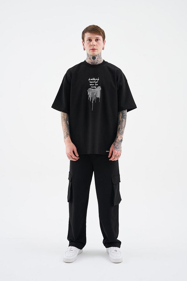 Erkek Printed And Zebra Oversize Siyah Tişört - 6