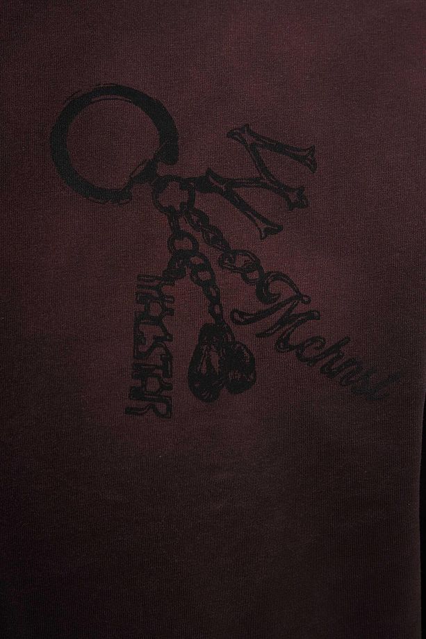 Erkek Keychain Printed Yikamali Oversize Dark Coffee Tişört - 2