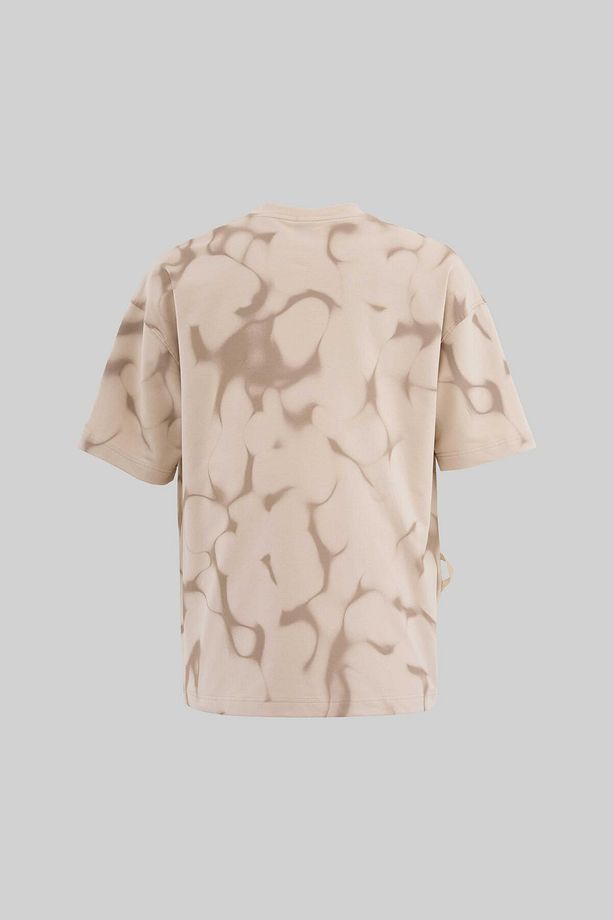 Erkek All Over Abstract Pattern Printed Oversize Soft Bej Tişört - 4