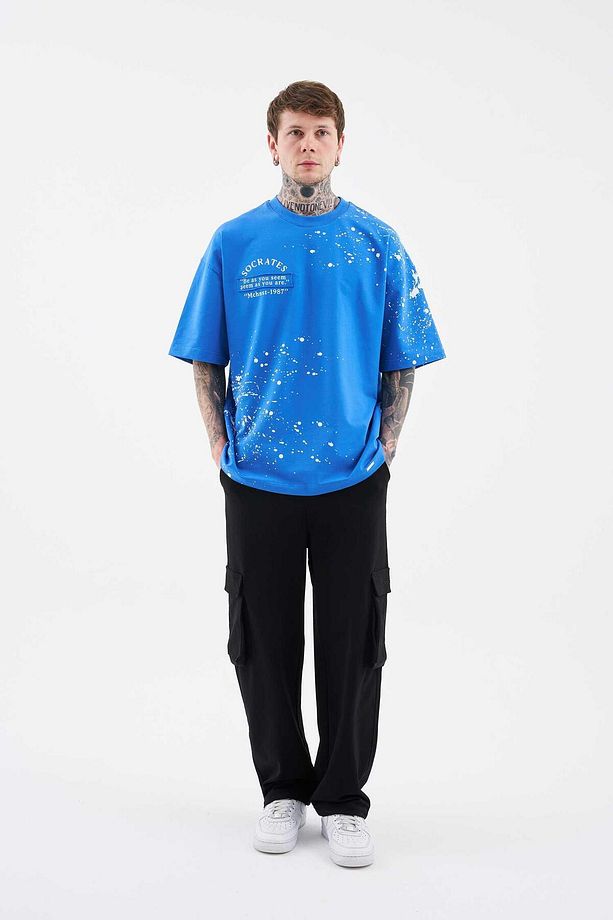 Erkek Philosophers Oversize Soft Mavi Tişört - 8