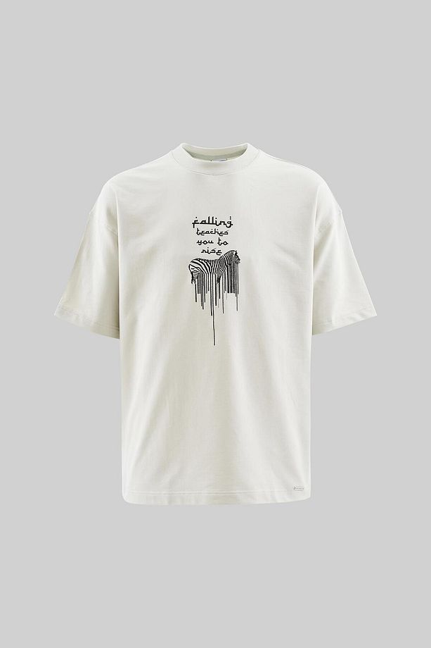 Erkek Printed And Zebra Oversize Uzay Grisi Tişört - 1