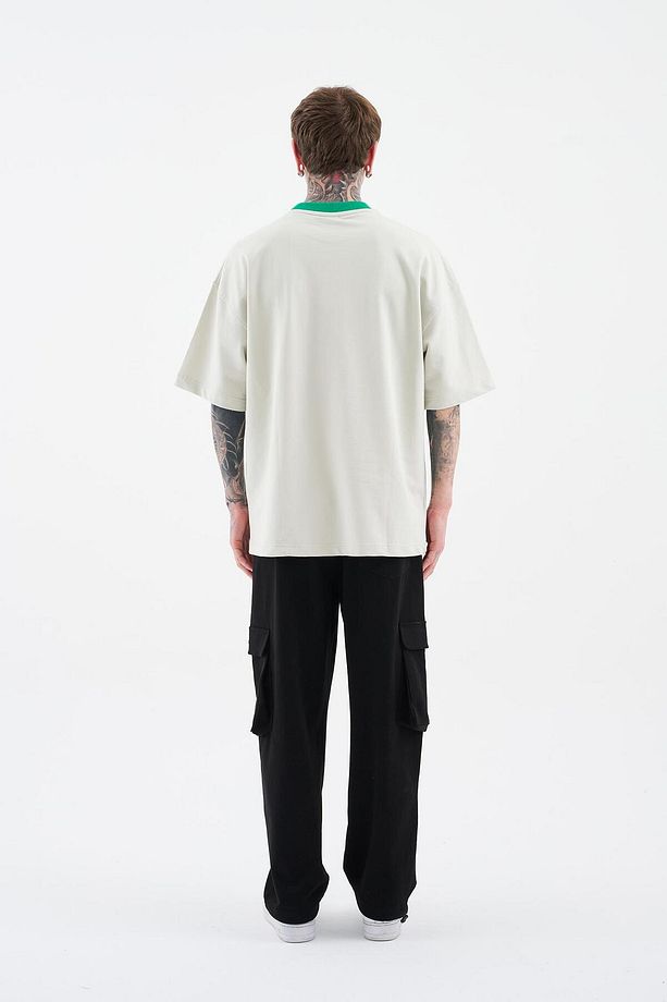 Erkek Color Gradient Embroidered Oversize Uzay Grisi Tişört - 8