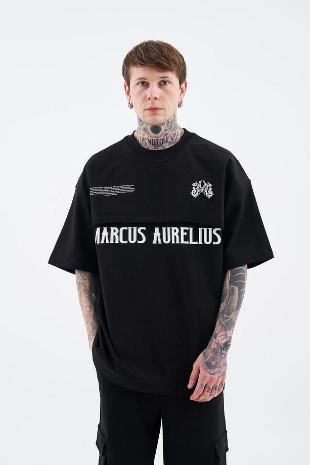 Erkek Marcus Aurelius Oversize Siyah Tişört - 5