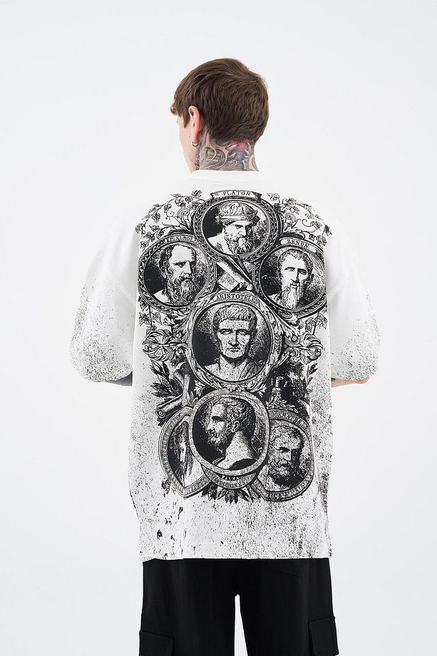 Erkek Philosophers Oversize Ekru Tişört - 7