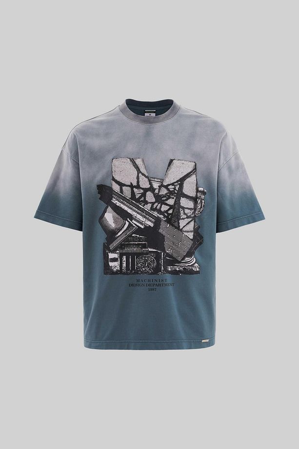Erkek Cracked Printed Yikamali Oversize Ghost Tişört - 1