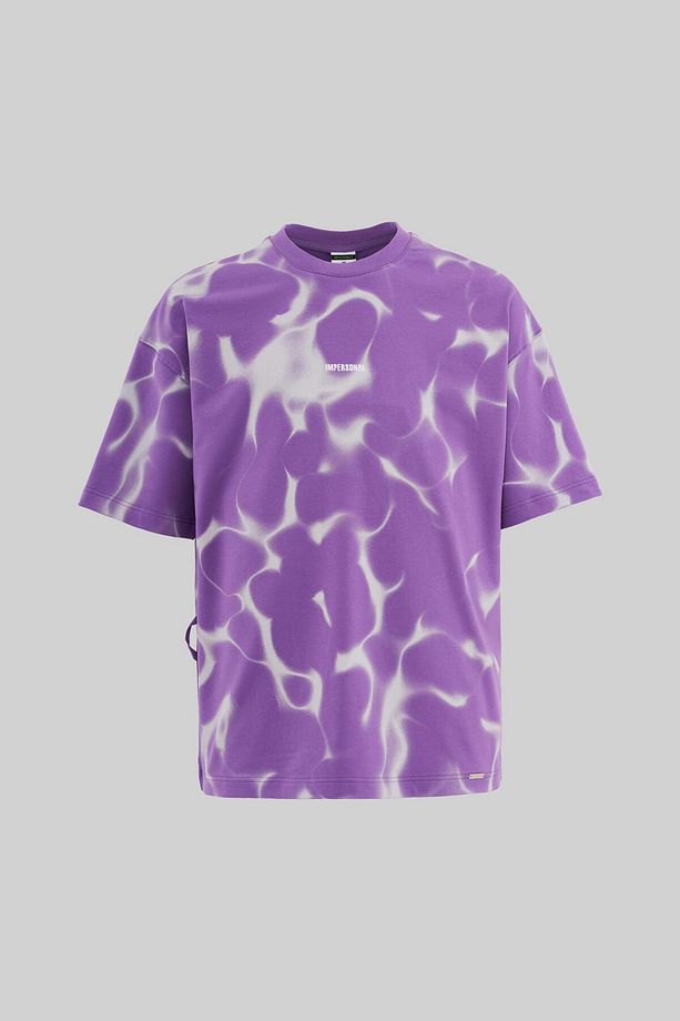 Erkek All Over Abstract Pattern Printed Oversize Mor Tişört - 1
