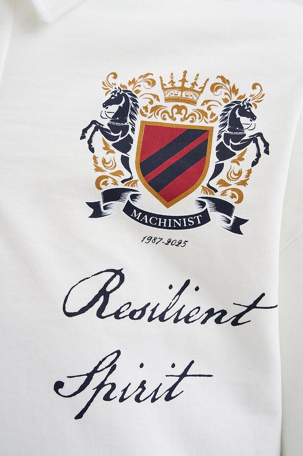 Erkek Printed And Yıkamalı Polo Oversize Ekru Tişört - 3