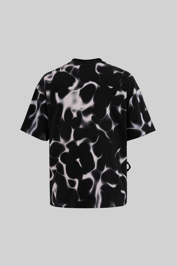 Erkek All Over Abstract Pattern Printed Oversize Siyah Tişört - 4