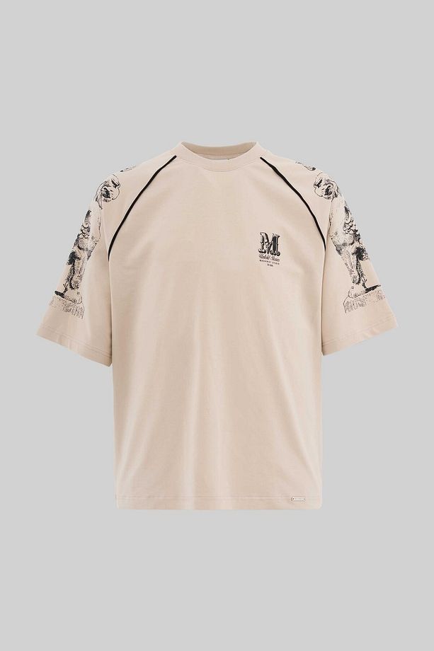 Erkek Hippogriff Raglan Oversize Soft Bej Tişört - 1
