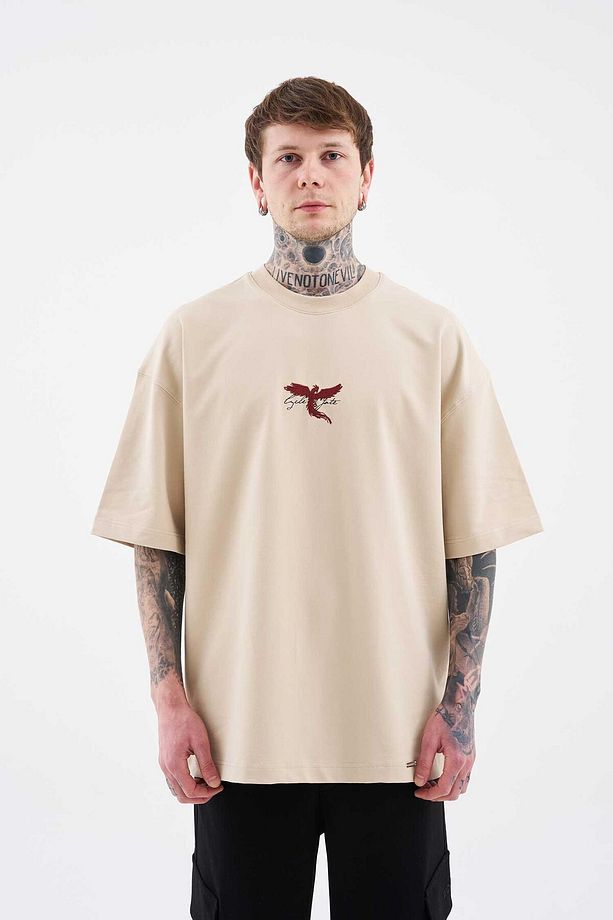 Erkek Anka Printed Oversize Soft Bej Tişört - 4