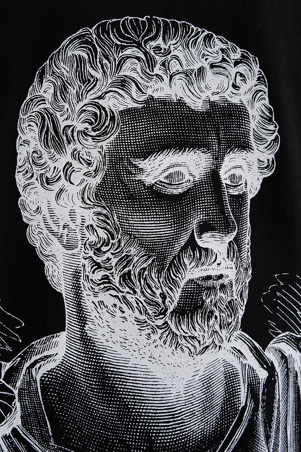 Erkek Marcus Aurelius Oversize Siyah Tişört - 4