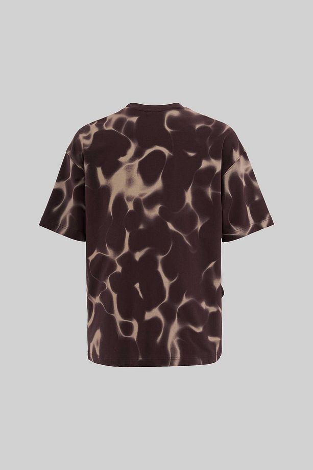 Erkek All Over Abstract Pattern Printed Oversize Kahverengi Tişört - 4