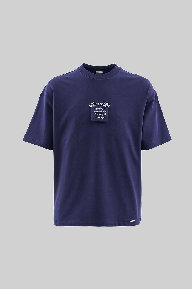 Erkek Flock Printed Oversize Lacivert Tişört - 2