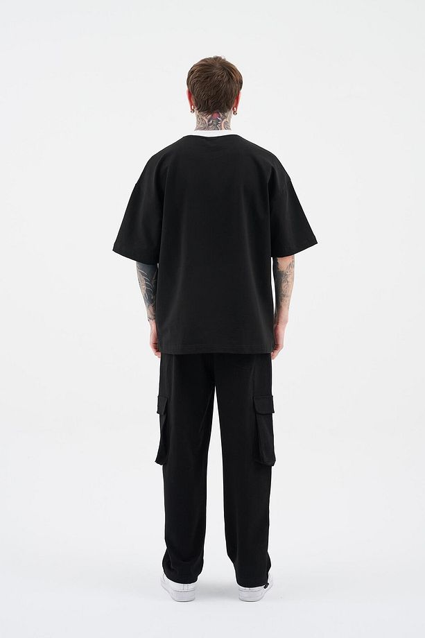 Erkek Colored And Technical Embroidered Oversize Siyah Tişört - 6
