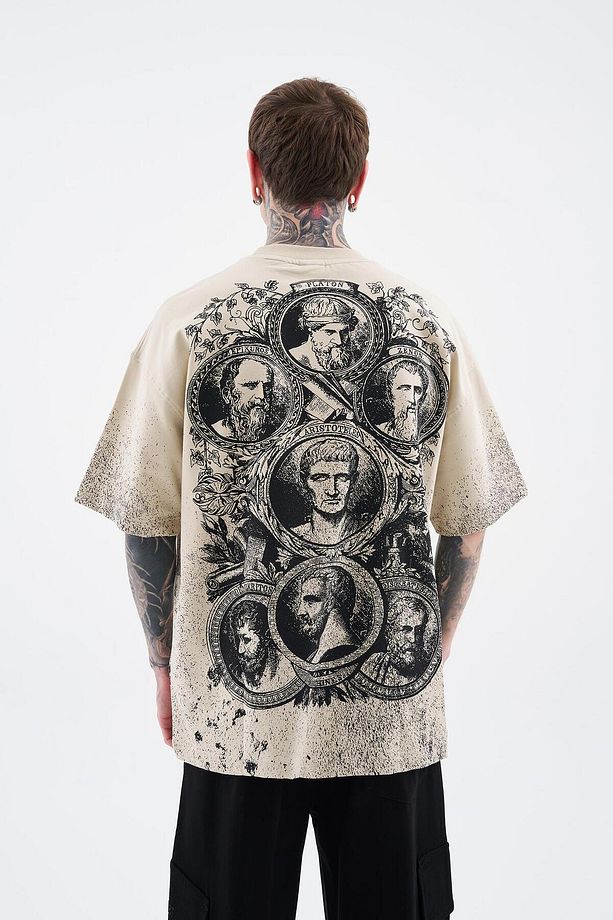 Erkek Philosophers Oversize Soft Bej Tişört - 7