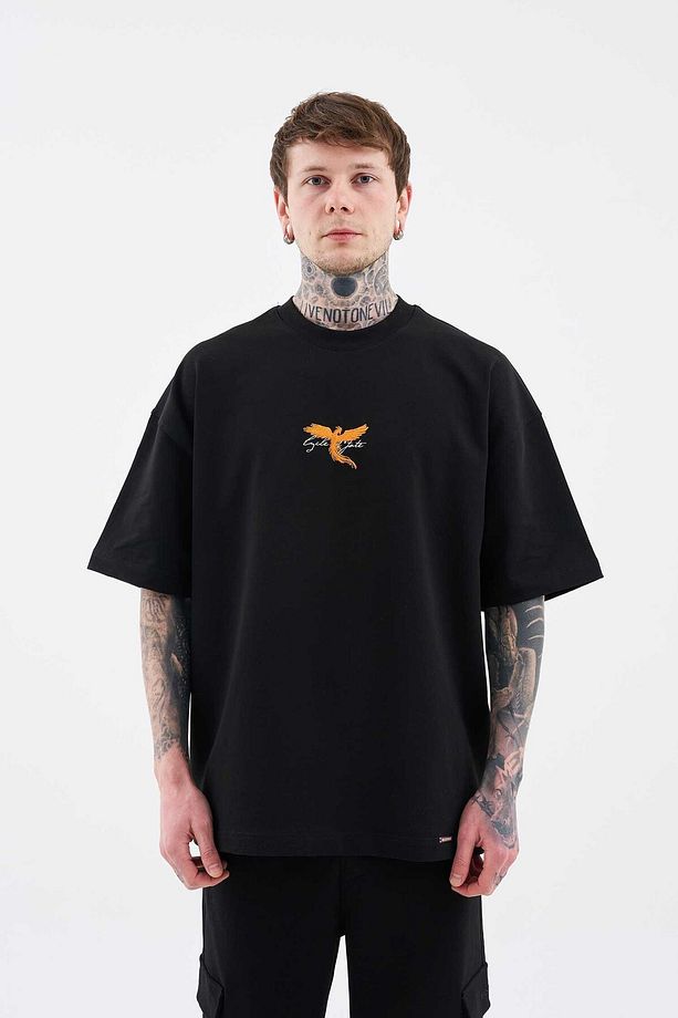 Erkek Anka Printed Oversize Siyah Tişört - 3