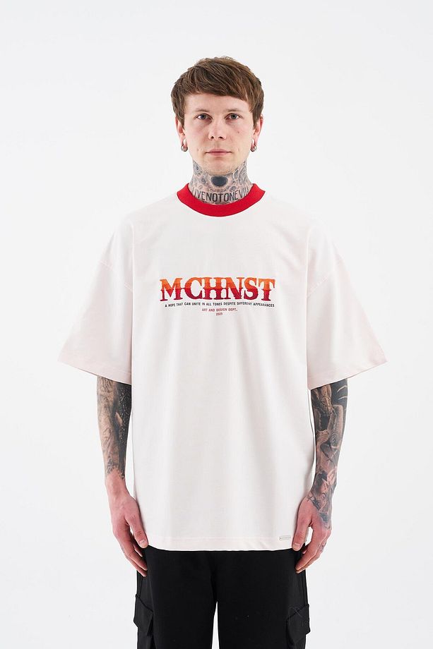 Erkek Color Gradient Embroidered Oversize Açık Pembe Tişört - 4