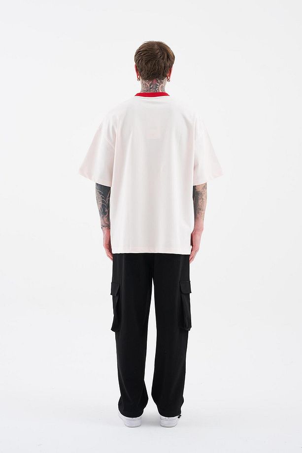 Erkek Color Gradient Embroidered Oversize Açık Pembe Tişört - 8