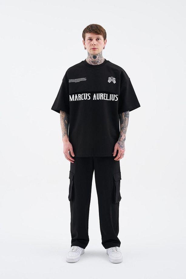 Erkek Marcus Aurelius Oversize Siyah Tişört - 8