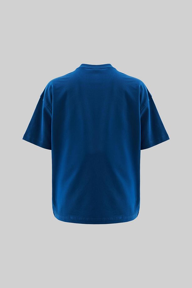 Erkek B4 Printed And Embroidered Oversize İndigo Tişört - 2