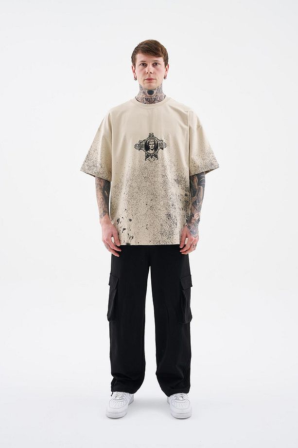 Erkek Philosophers Oversize Soft Bej Tişört - 8