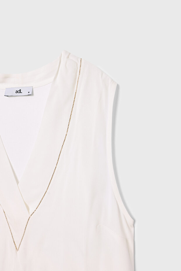 Taş Detaylı Kolsuz  Örme Bluz - 8