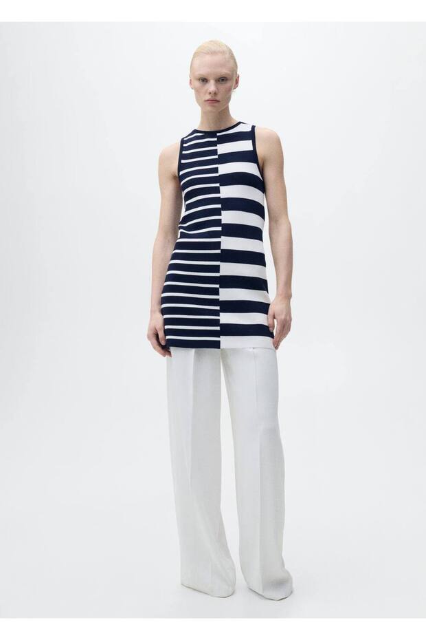 Çizgili triko elbise - 2