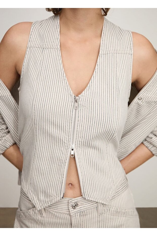 Çizgili fermuarlı yelek - 6