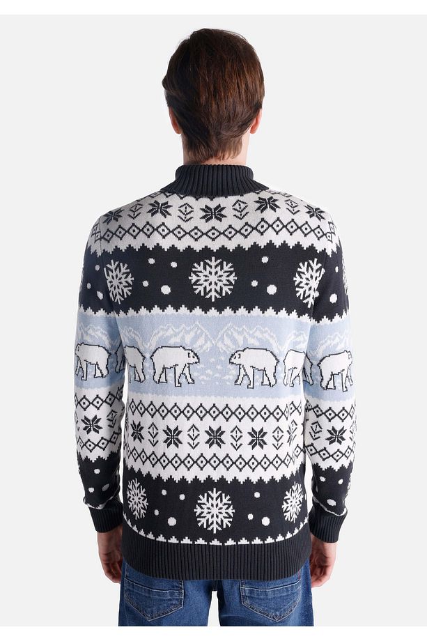 Regular Fit Turtle Neck Jakarlı Erkek Lacivert Kazak - 2