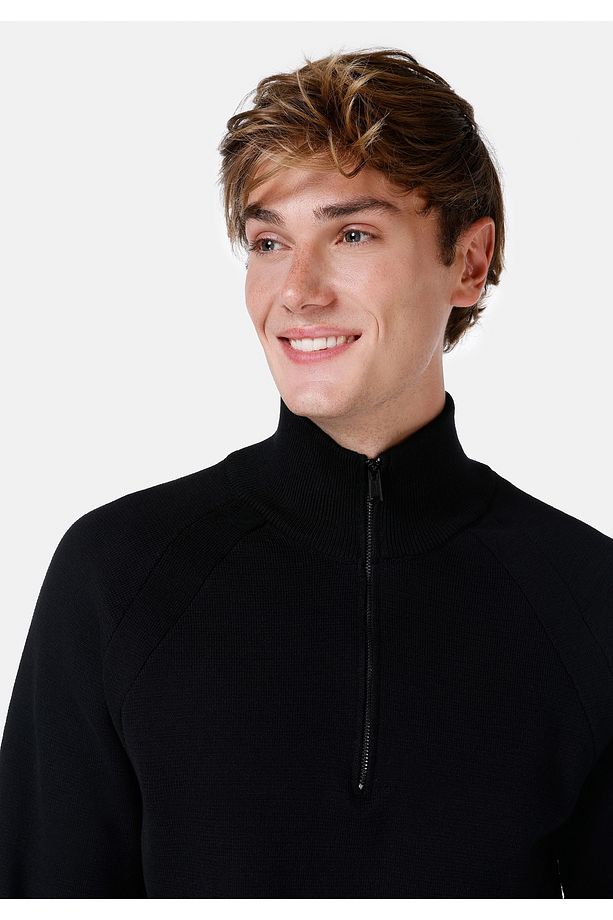 Regular Fit Turtle Neck Jakarlı Erkek Siyah Kazak - 4