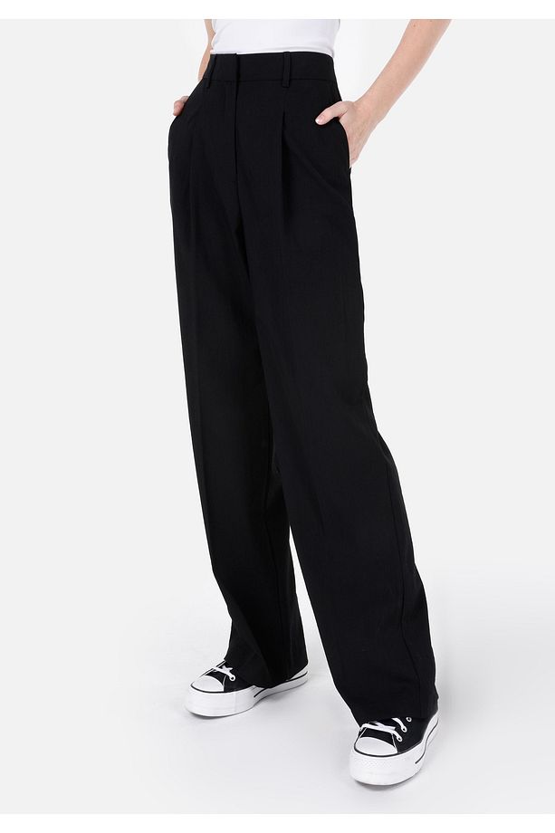 Regular Fit Yüksel Bel Geniş Paça Kadın Siyah Pantolon - 4