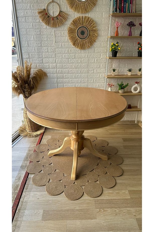 Concept Baba Ayaklı Masa Ahşap Yuvarlak Naturel Renkli Açılır Masa (ÇAP 110 CM) - 5