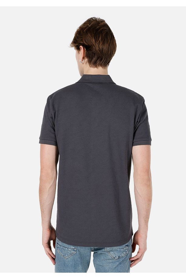 Regular Fit Polo Yaka Düz Erkek Antrasit Kısa Kol Tişört - 2