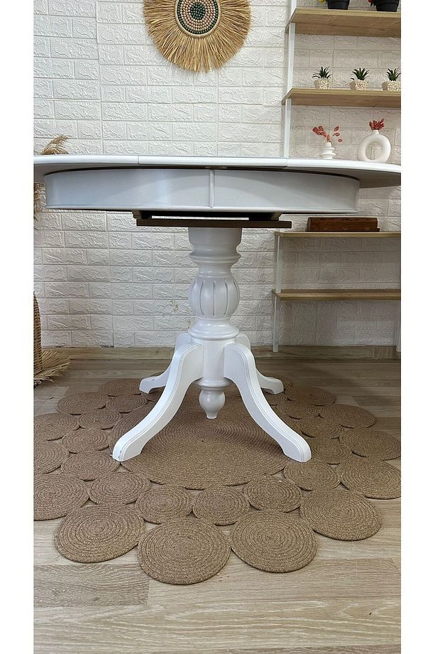 Concept Baba Ayaklı Masa Ahşap Yuvarlak Beyaz Renkli Açılır Masa (ÇAP 100 CM) - 5