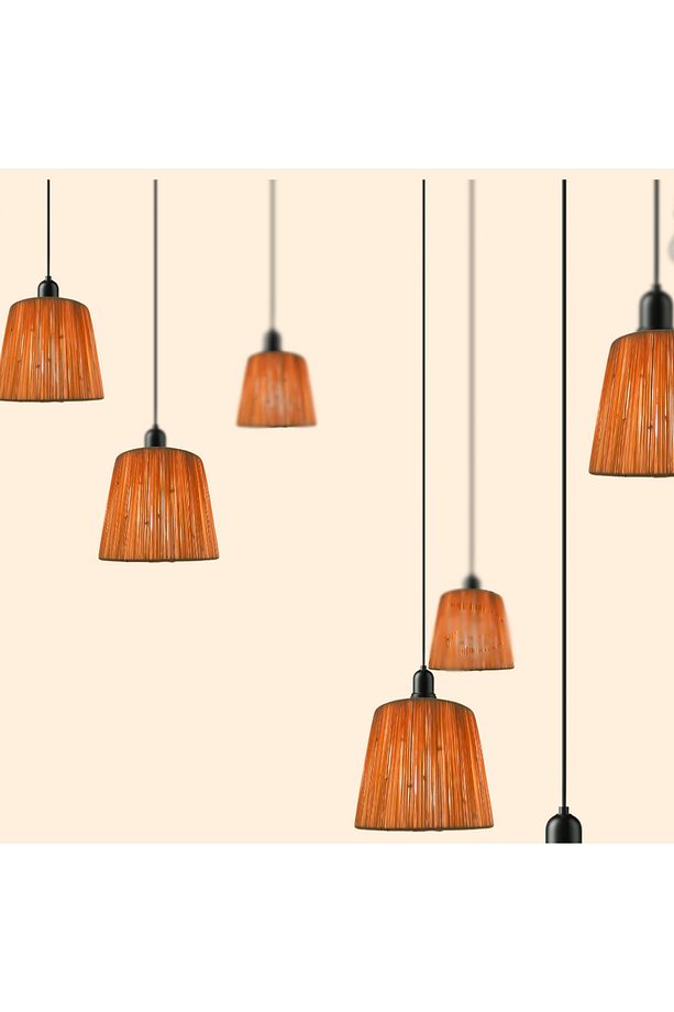 3'lü rafya el örgüsü avize başlık bohem hasır minimalist avize BAŞLIK - 2
