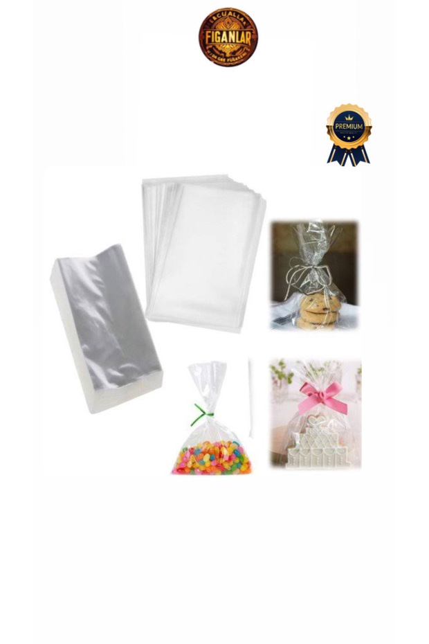 100 adet Şeffaf Parlak Bantsız Jelatin Poşet 10x20 cm Kurabiye poşeti + 2 metre jup ip - 6