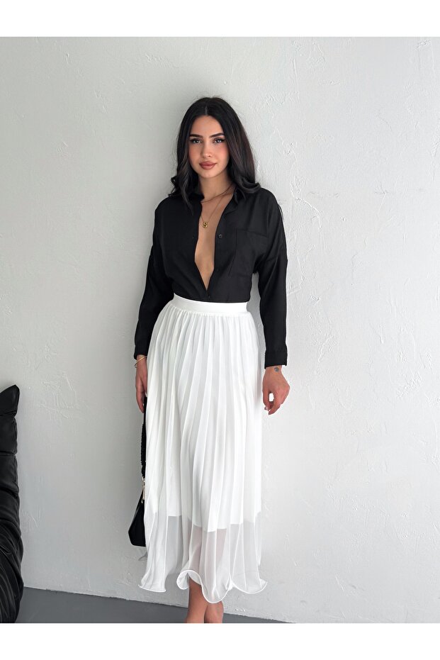 Kadın Şifon Piliseli Etek - 5