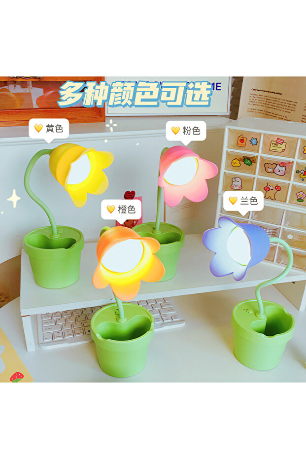 Laleli Masa Lambası Ve Kalemlik, Sarı, 35x10, - 3