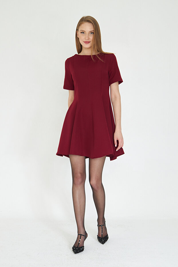 Burgundy Flounce Short Dress / Sevde Ugur