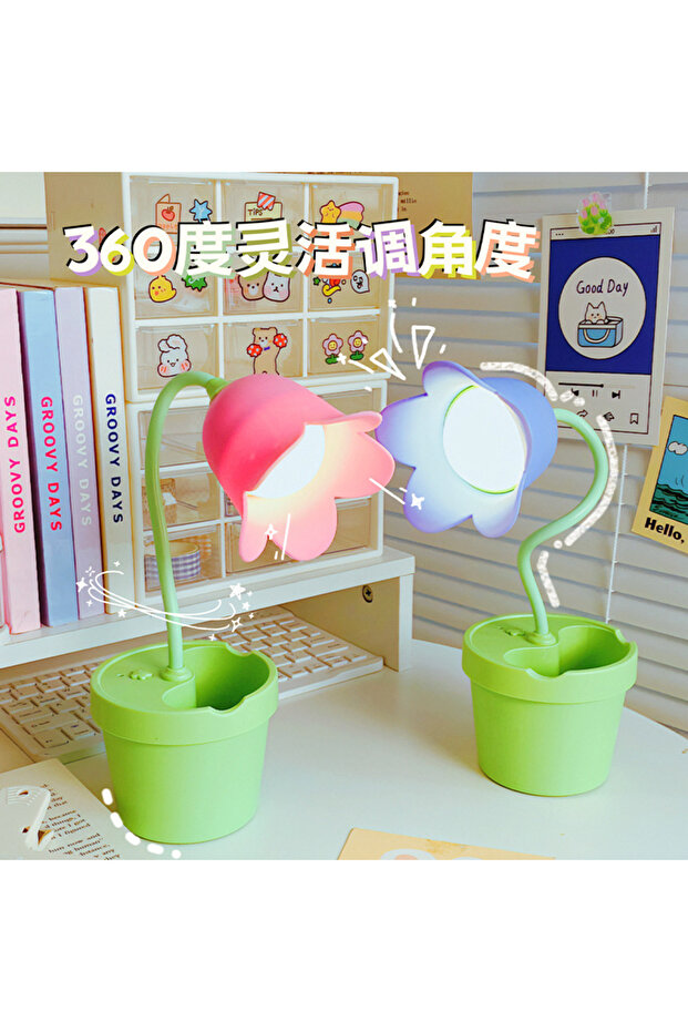 Laleli Masa Lambası Ve Kalemlik, Sarı, 35x10, - 4