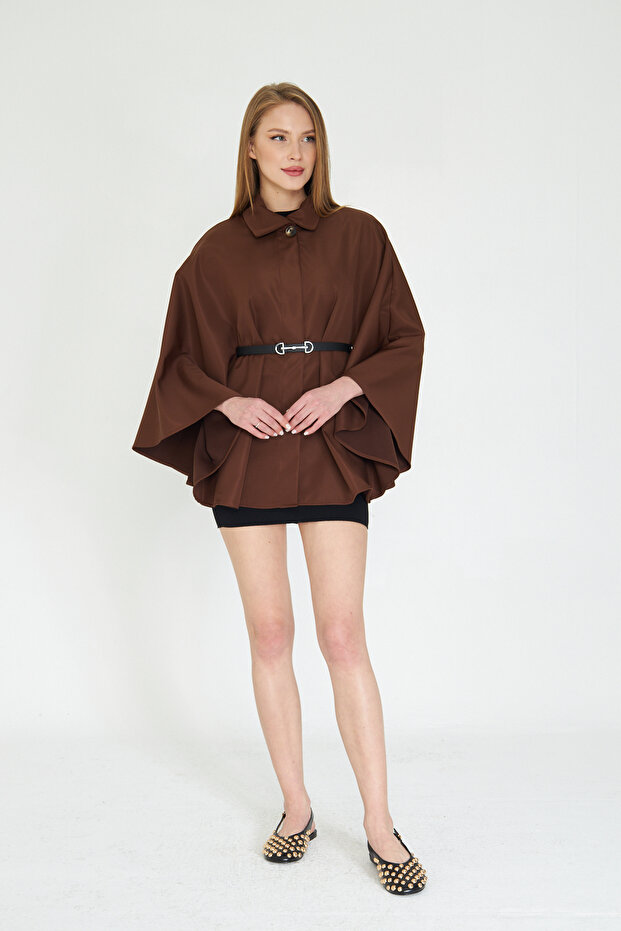 Brown Belted Trench Coat Poncho / Sevde Ugur