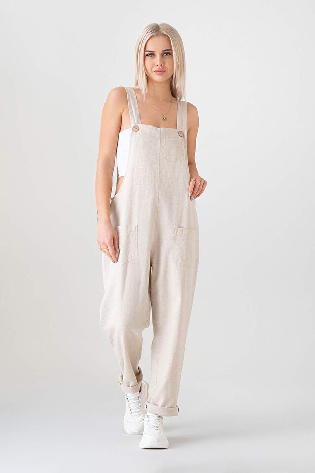 5-Pocket Linen Salopet - Beige